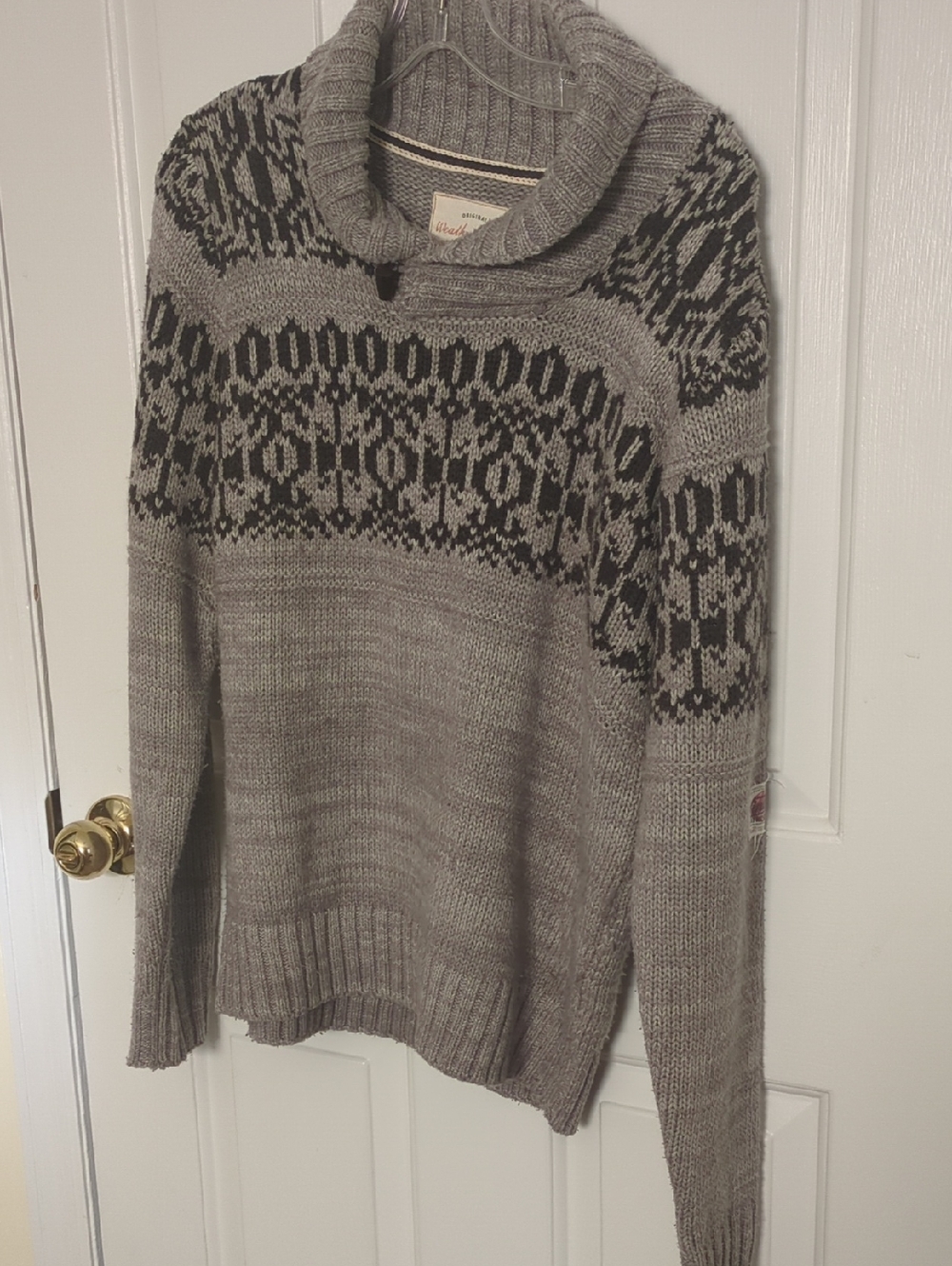 Weatherproof Grey and Black Patterned Cowl Neck Sweater